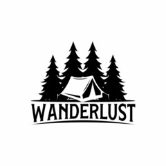 Fototapeta premium camp tent logo in pine tree vintage vector illustration design