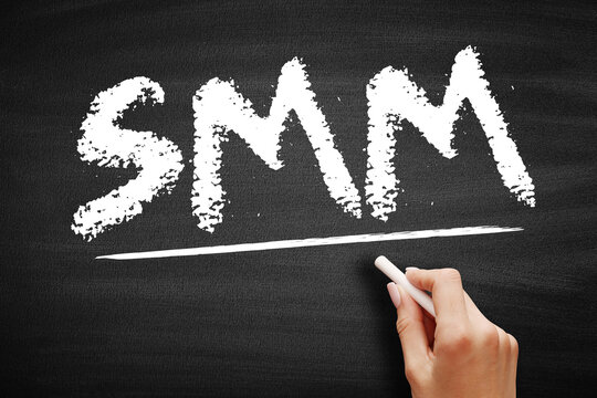 SMM Social Media Marketing - use of social media platforms and websites to promote a product or service, acronym text concept on blackboard