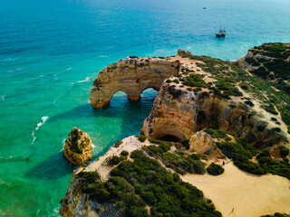 Stones form a heart in portugal, photographed with a drone