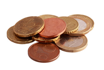 Euro coins on white background