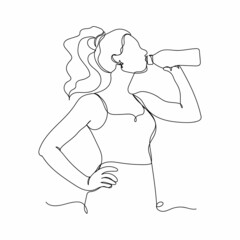 Continuous one simple single abstract line drawing of sporty athletic sportswoman icon in silhouette on a white background. Linear stylized.