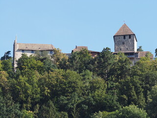 Fototapeta na wymiar Medieval Hohenklingen castle above Stein am Rhein town in Switzerland