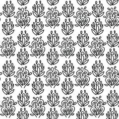 Vector leaves and branches with leaves. Banner of scattered  hand drawn branches of line art foliage . Botanical design for ribbon, edging, trim.
