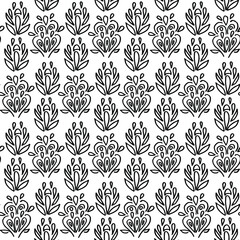 Vector leaves and branches with leaves. Banner of scattered  hand drawn branches of line art foliage . Botanical design for ribbon, edging, trim.