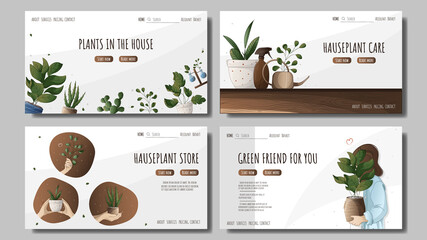 Set of web page of houseplants, set for web with pots, set for gardening web site, houseplant store concept, houseplant store website, greenhouse, flower shop, houseplant sale