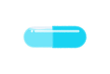 水色の液体が入っている青いカプセル - かわいい手書きの薬・健康・治療のイメージ素材
