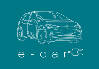 e-car ID3 electric car illustration power plug charging station