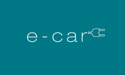 e-car text, e-car, logo, electric car word vector - obrazy, fototapety, plakaty