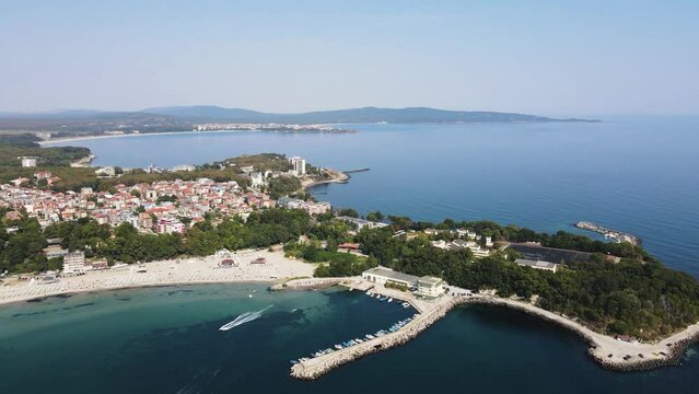 Amazing Aerial view of South Beach of town of Kiten, Burgas Region, Bulgaria 