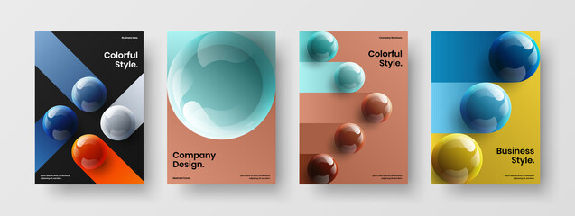 Original realistic balls company brochure illustration collection. Simple annual report A4 vector design concept bundle.