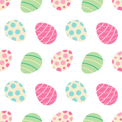 Cute pastel colors decorated easter eggs vector seamless pattern background for Easter design.
