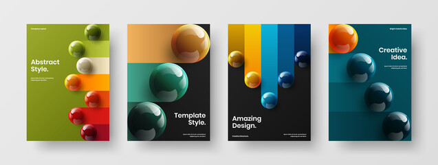 Simple realistic spheres booklet illustration set. Premium pamphlet A4 vector design layout composition.