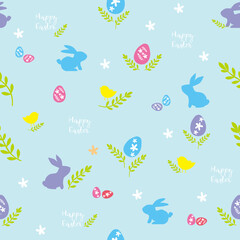 Easter holiday pattern with rabbits, chickens and eggs