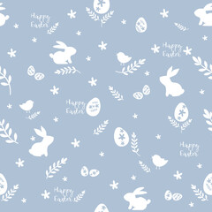 Easter holiday pattern with rabbits, chickens and eggs