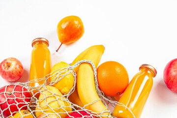 String bag with fruits, ecologically fresh food, food baby concept