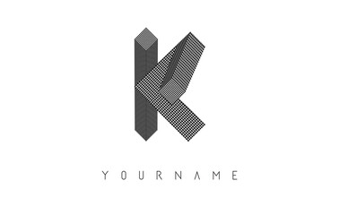 Letter K Logo with square block of lines. Geometric vector illustration.