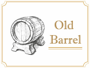 Hand Drawn Old Wooden Wine Barrel Vector Illustration. Whiskey. Brandy