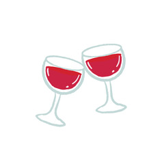 Illustration of hand drawn isolated clinking wineglasses
