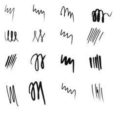 A set of hand drawn scribble textures in black isolated on white background.
