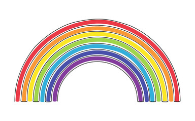Rainbow in continuous one line drawing, vector illustration