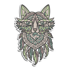 Fox head sticker with abstract patterns in ethnic style