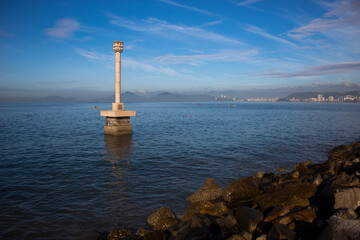 Fototapeta premium Monument for Dom Henrique at Santos sea, with a beatiful view of santos in background. Santos - São Paulo 02-02-2022