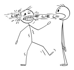 Obraz premium Person Saying Lie That Hurts, Vector Cartoon Stick Figure Illustration