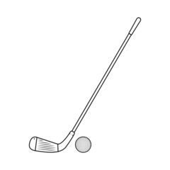 Golf Club and Ball Outline Icon Illustration on White Background