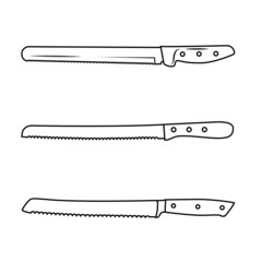 Bread Knife Set Outline Icon Illustration on White Background