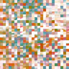 Optical low poly pixel grid dye blur texture background. Seamless washed out geometric ombre effect. 80s style retro square shape pattern. High resolution funky beach wear fashion textile tile.