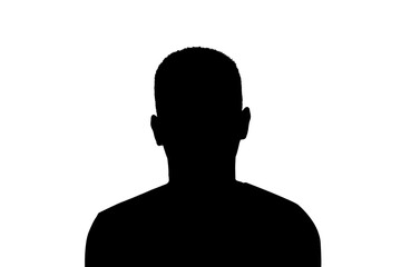 Isolated Silhouette of an adult young anonymous man on a white background.