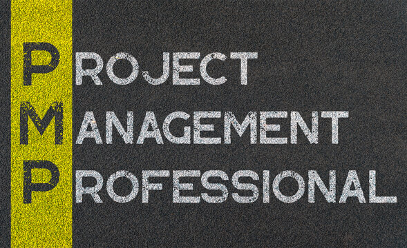 Project management professional (PMP) on yellow painted line of road background
