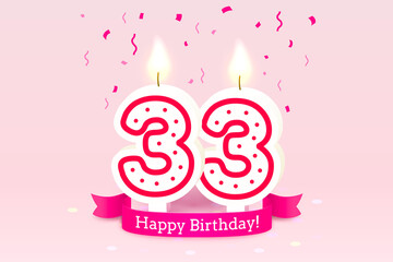Happy Birthday years. 33 anniversary of the birthday, Candle in the form of numbers. Vector