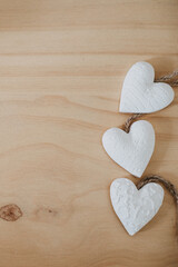 wooden table with an flowers and a heart
