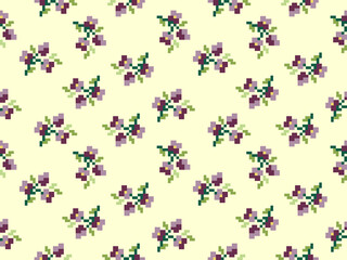 Flower cartoon character seamless pattern on yellow background.Pixel style