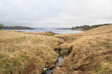 Kielder England: 13th January 2022: Kielder Reservoir view from Rushy Knowe