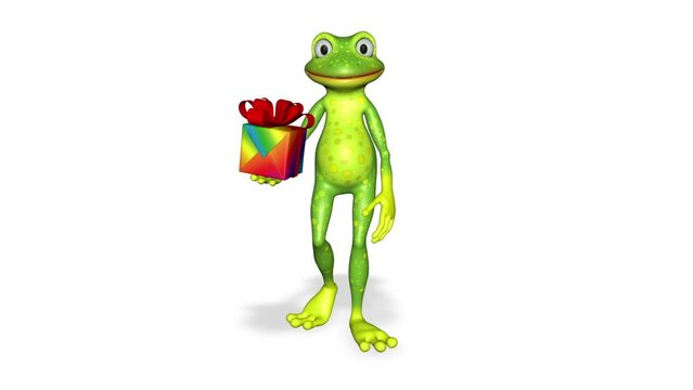 Frog Shows Gift 3d Character Looped White Background