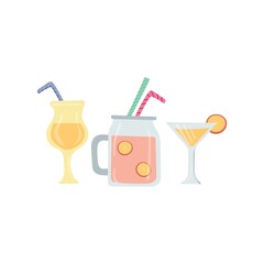 Set of cocktails isolated on white background. Summer vacation and beach party. Flat design. Vector illustration.