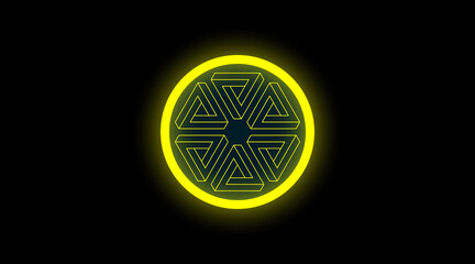 Transformation and evolution background design. Abstract geometric composition for a site. Yellow circle and penrose triangles minimalistic tempale vector illustration.