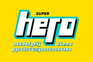 Super Hero comics style font design, alphabet letters and numbers vector illustration
