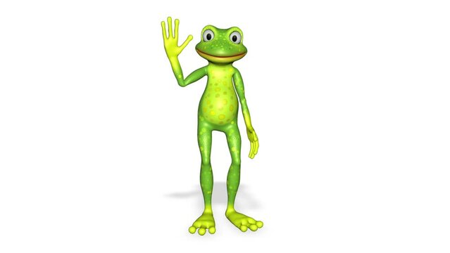 Frog Hello 3d Character Looped White Background.