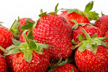 beautiful and ripe red strawberries on a white background