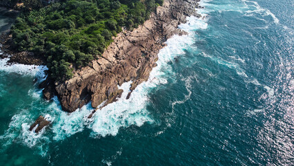 aerial view of the rocks against which the powerful waves of the Indian Ocean break. High quality...