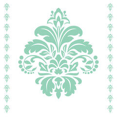 Damask graphic ornament. Floral design element. Green and white vector pattern