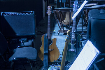 guitar in the orchestra pit before a concert