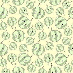Green and yellow watermelon. Funny Fruit pattern. Print for children's clothing. Seamless pattern. 