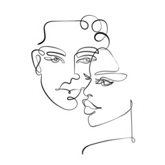 Continuous one line drawing. Abstract portrayal two lovers in minimalistic modern style.