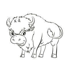 Black white buffalo image. Linear drawing, coloring for children.
