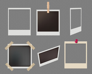 Set of frame template with shadows, buttons scotch tape. Isolated on gray background. Vector illustration