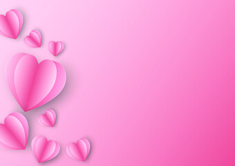 Vector pink paper hearth shape on pink gradient background. Concept happy Valentine’s Day.